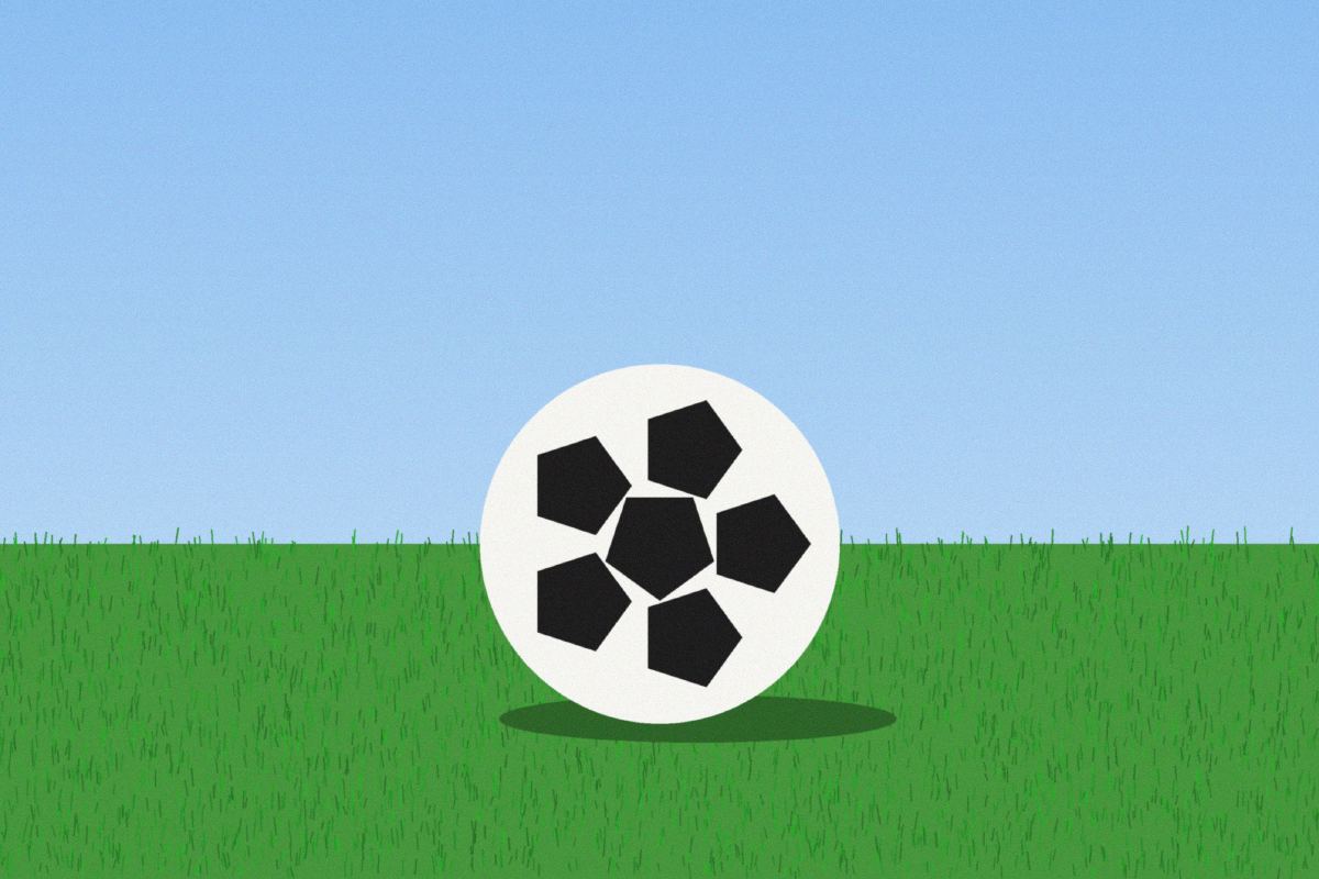 Gezeichneter Ball auf einer Wiese